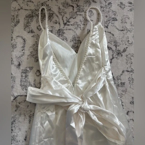 Lulus Ready For Forever White Satin Pearl Tie-Back Maxi Dress Size Small Bride - Picture 5 of 8
